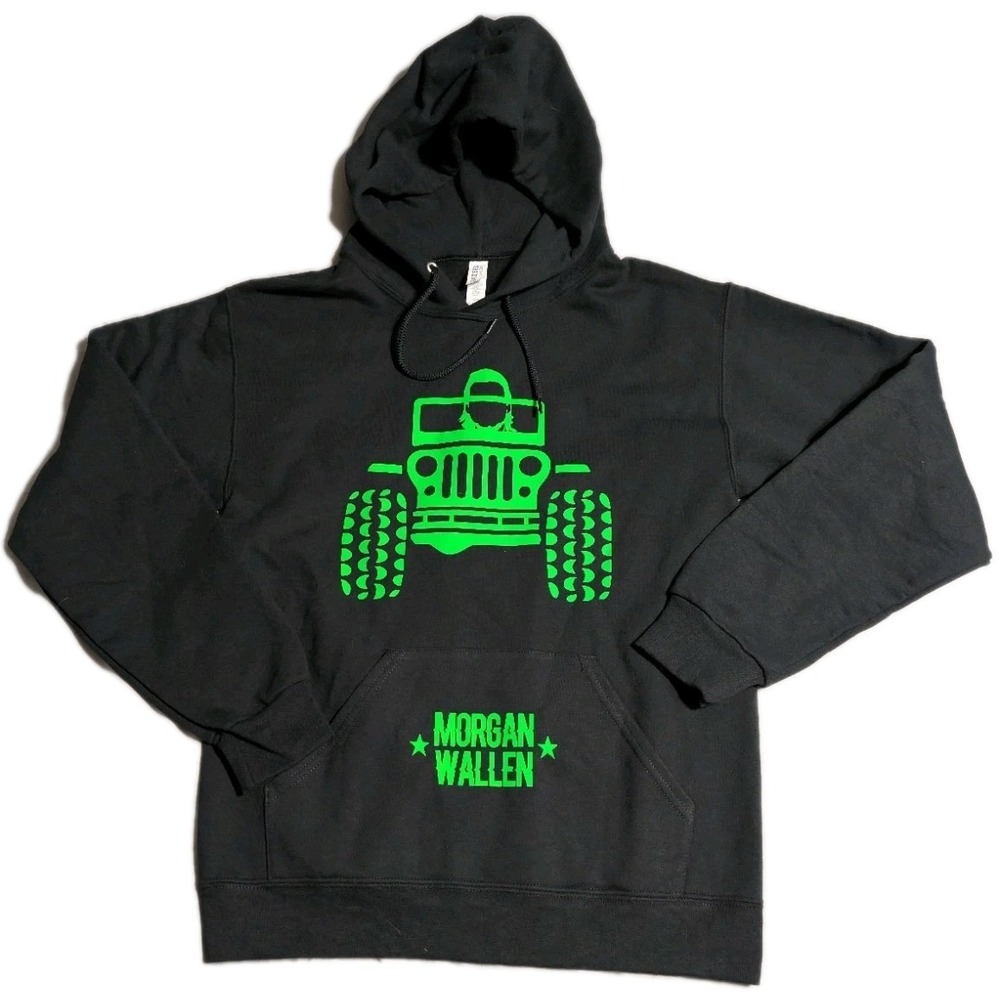 Morgan Wallen Hoodie Mens Small Black Neon Green Jeep Country Music Sweatshirt